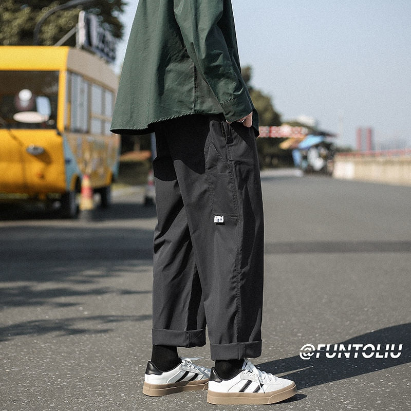 sanyamk Cotton Cargo Pants Men Fashion Retro Pocket Casual Pants Men Japanese Streetwear Hip Hop Loose Straight Pants Mens Trousers