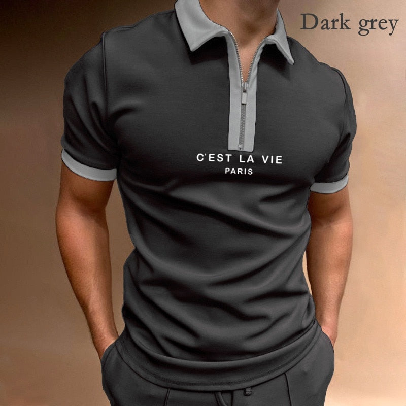 sanyamk Summer New Men's Clothing Polo Shirts Streetwear Print Casual Short Sleeve Tee Shirt Men Turn-Down Collar Zipper Polos