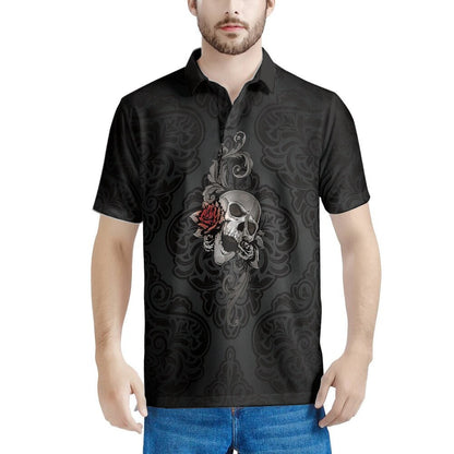 sanyamk Gothic Rose Pattern 2022 Summer Casual Polo Shirt Men Short Sleeve Turn Down Collar Slim Fit Holiday Beach Party Eye-catching