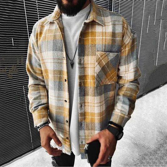 sanyamk Vintage Men Plaid Shirt Oversize Fashion Loose Long sleeved Cardigan  Tops 2024 Spring Autumn Casual Shirts Streetwear For Mens