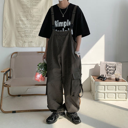 sanyamk Men Suspenders Jumpsuit Baggy Pants Summer Overalls Japanese Straps Casual Pockets Unisex Oversized Streetwear Male Y2K Clothes