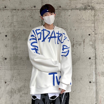 Bonsir Graffiti Letter Oversize Men Hoodies Sweatshirts O-neck Harajuku Hip-hop Pullovers Fashion New Male Jumpers Streetwear