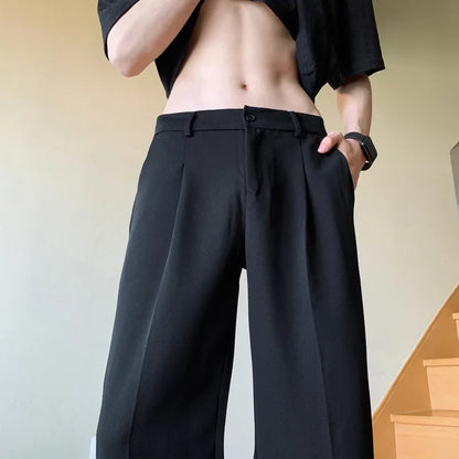 sanyamk Summer Black Suit Pants Men Fashion Social Mens Dress Pants Korean Loose Straight Pants Mens Office Formal Trousers M-5XL