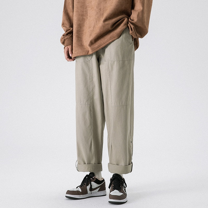 sanyamk 3-color Cotton Casual Pants Men Fashion Retro Cargo Pants Men Japanese Streetwear Hip Hop Loose Straight Pants Mens Trousers