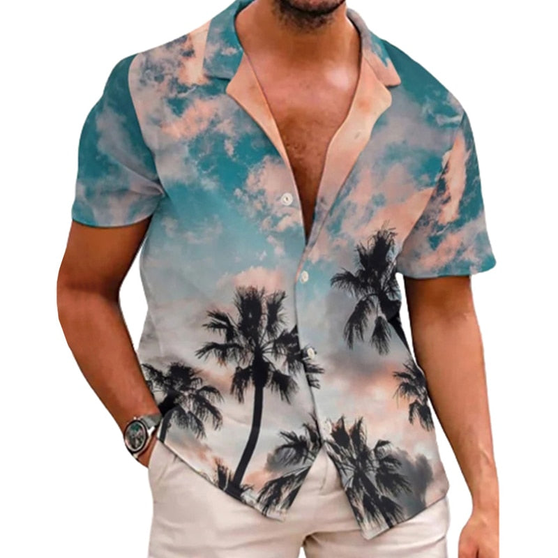 Bonsir Casual Floral Print Mens Shirt Spring Summer Short Sleeve Loose Leisure Tops Streetwear Men Fashion Buttoned Lapel Tops Clothes