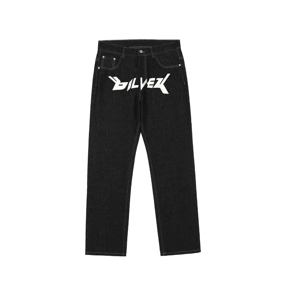 sanyamk Men's Y2k Jeans Cashew Flowers Purple Streetwear Casual Pants Punk Hip Hop Letter Print Baggy Harajuku Straight Denim Trousers