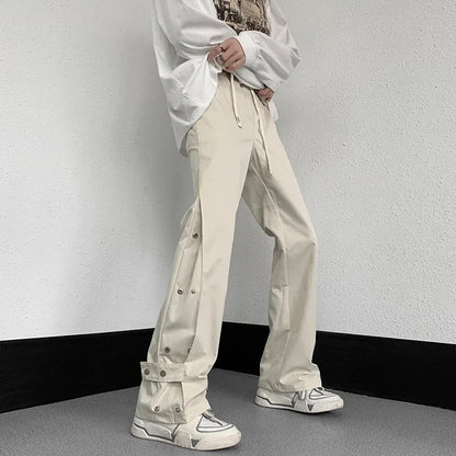 Bonsir Wide Leg Pants Men Sports Tracksuit Botton Slit Oversize Trousers Male Loose Casual Streetwear Hip Hop Spring and Autumn