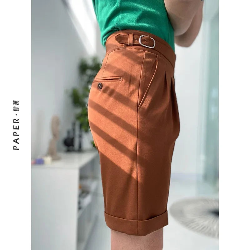 Bonsir Summer Men Shorts Fashion Color Naples High Waist Straight Shorts Solid Color Capri Pants Retro Casual Pants Men Clothing