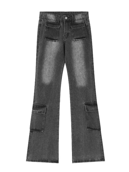 sanyamk Bootcut Jeans Men Flare Pants Hip Hop Distressed Denim Cargo Trousers Male Low Waist Casual Japanese Streetwear Pocket
