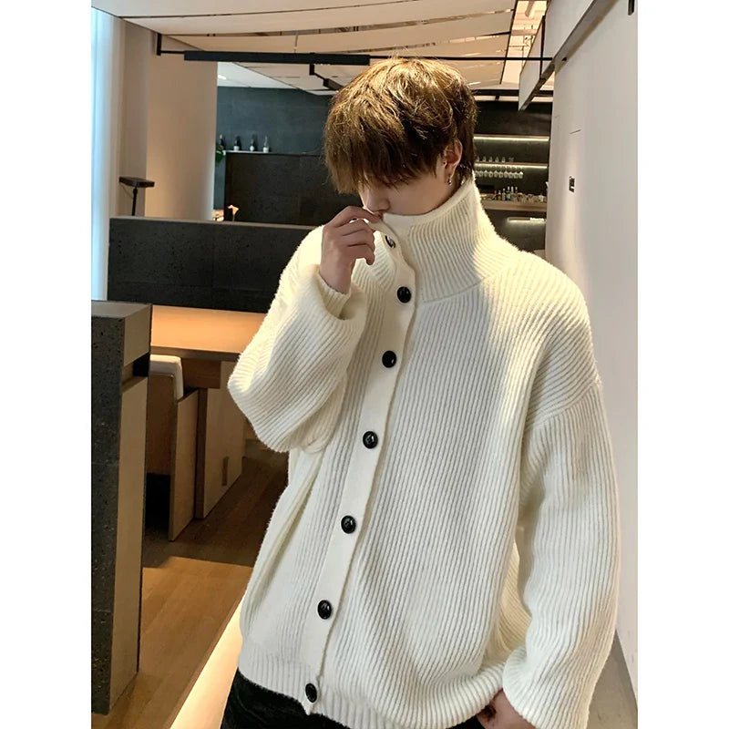 sanyamk Solid Cardigan Sweater Men Korean Lazy Leisure Knitted Sweaters Hip Hop Streetwear Loose Simple Knitwear Coat Male Clothes