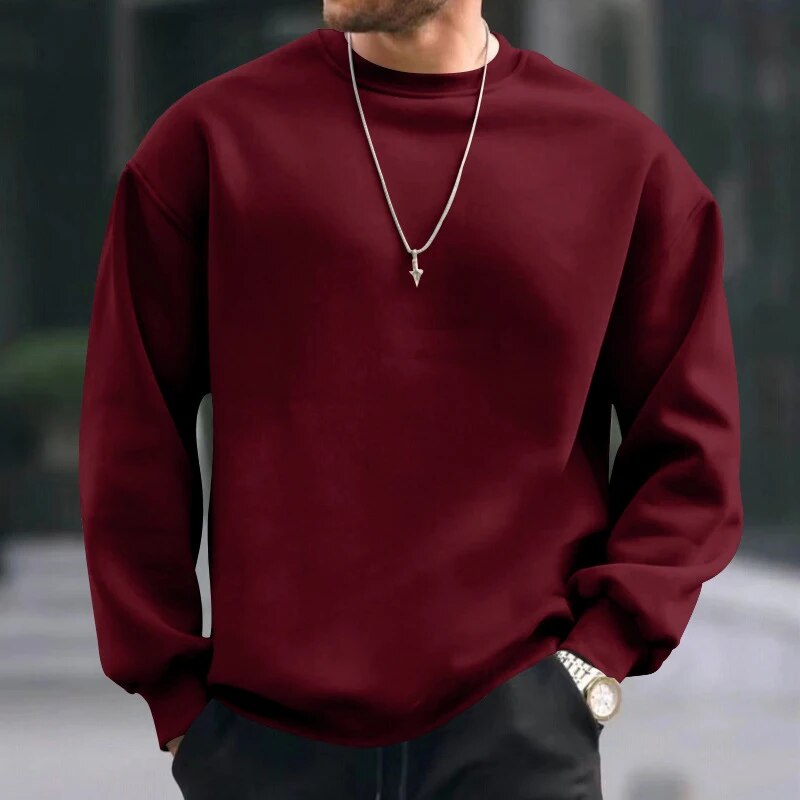 Bonsir Autumn Solid Liner Fleece Sweatshirts Casual Men Long Sleeve O-Neck Pullovers Hoodie Winter Soft Clothing Loose Pullovers