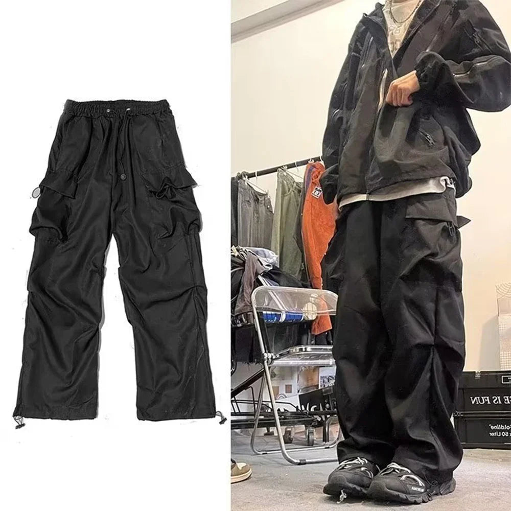 Bonsir Black Cargo Pants for Men Hip Hop Gray Cargo Trousers Male Red Spring Cotton Loose Casual Streetwear Hip Hop Pocket