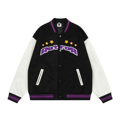 Bonsir Contrast Color Letter Flocking Embroidery Stand Winter Jackets for Men and Women Patchwork Streetwear Windbreaker Oversize Coat