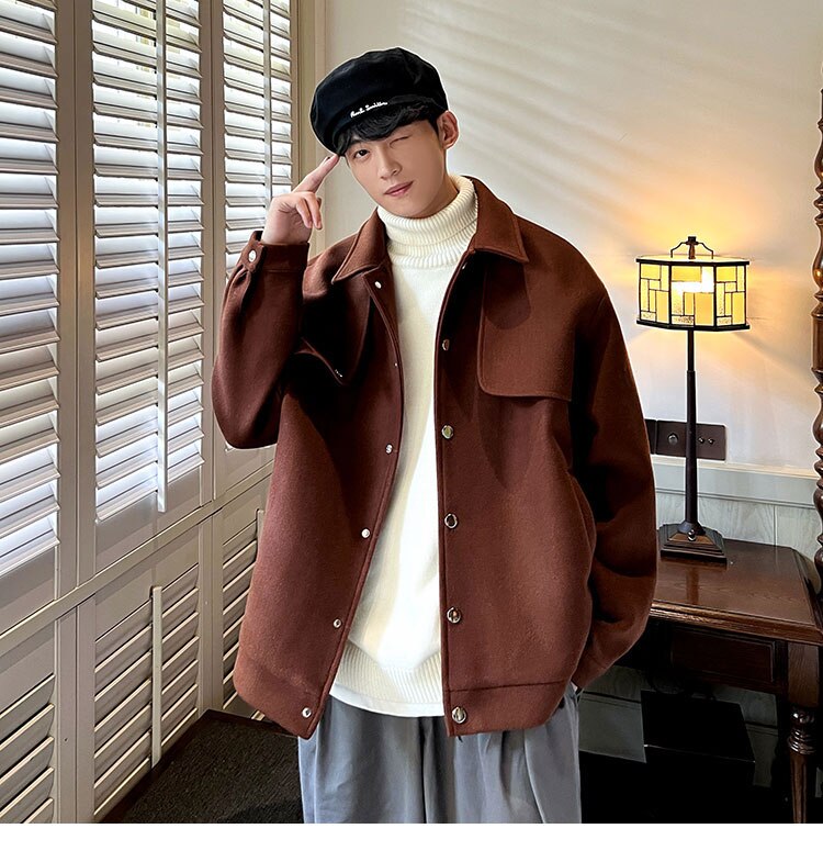 Bonsir New Men Winter Jackets Korean Streetwear Casual Woolen Thick Man Outerwear Coats Fashion Unisex Versatile Jacket