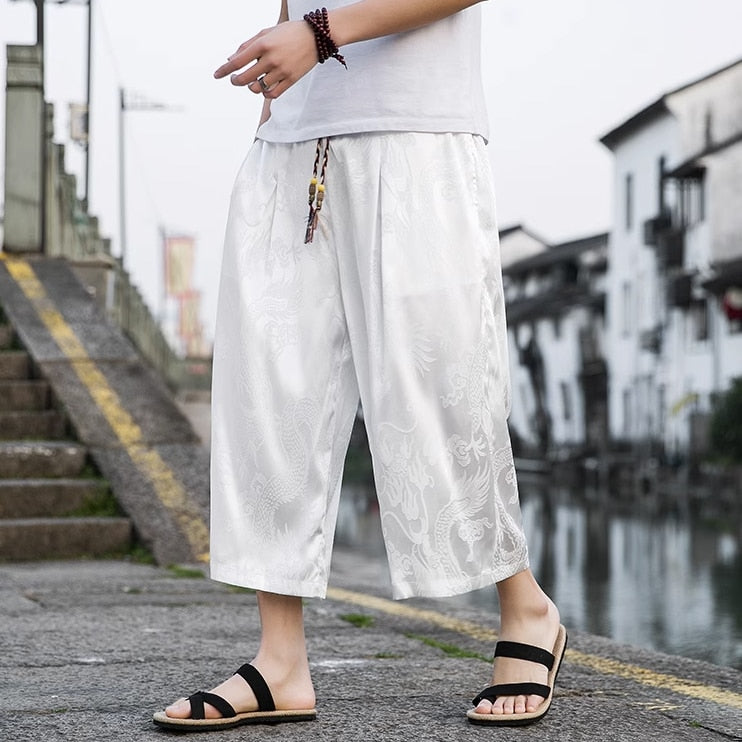 sanyamk Summer Thin Ice Silk Pants with Dragon Print Pants Hiphop Cool sweatpants women new high quality baggy streetwear