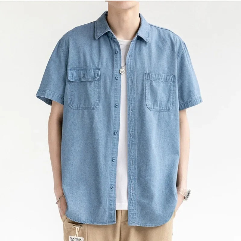 sanyamk Short-sleeved Shirt Men's Casual Workwear Japanese Jacket