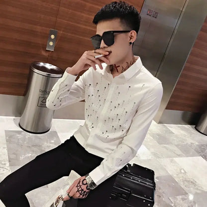 sanyamk Spring Autumn Casual Fashion Trend Personality Printing Blouse Hombre Long Sleeve Harajuku Y2K Long Sleeve Cardigan Shirt Top