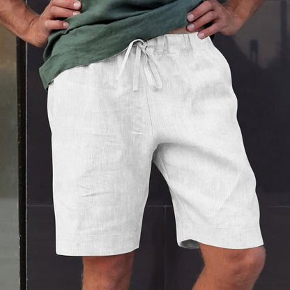 Bonsir Vintage Solid Cotton Linen Short Pant Man 2023 Spring Summer Casual Loose Drawstring Shorts Men Leisure Tie-up Shorts Streetwear