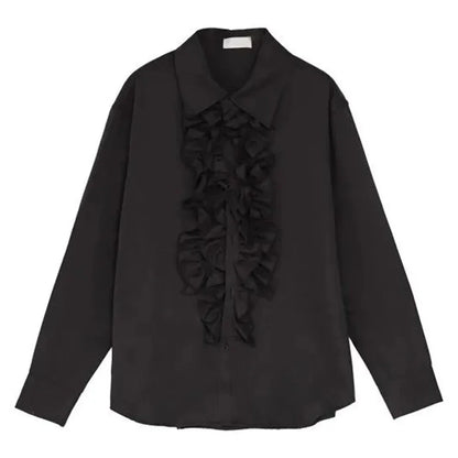 sanyamk Mens Palace Style Ruffled Long-Sleeved Shirt 2024 New Genderless Medieval Pleated Loose Retro Solid Color Stage Clothing Unisex