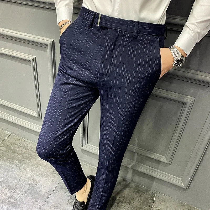 sanyamk Striped Formal Suit Pants Men Spring New High-quality Business Casual Stretch Slim Straight Trousers Brand Mens Clothing