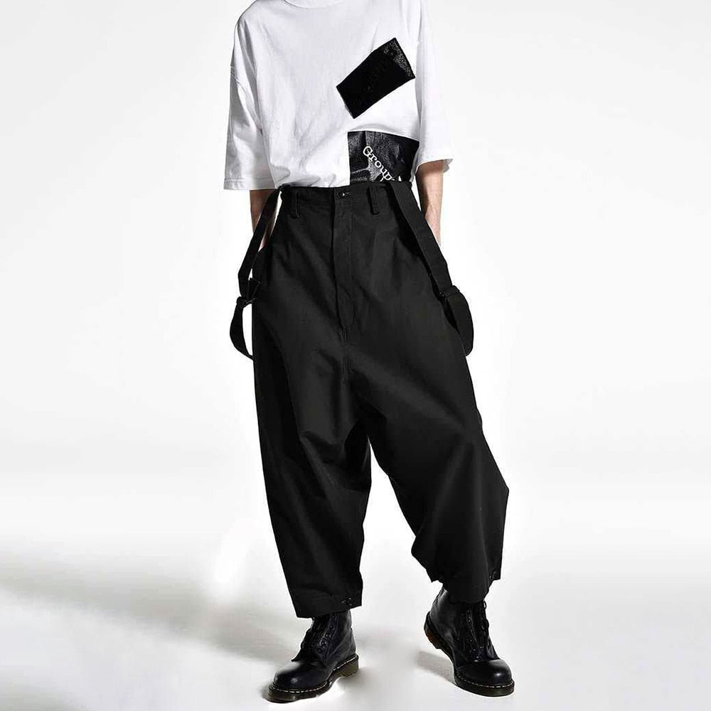 Bonsir Men's Spring Autumn Wide Leg Pants Overalls Loose Casual Trousers Large Size Suspenders Japanese Dark Y2k Genderless Jumpsuit