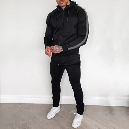 sanyamk Spring Autumn New 2 Piece Sets Men Tracksuit Casual Stripe Joggers Hooded Sportswear Jackets+Pants Hip Hop Running Sports Suit