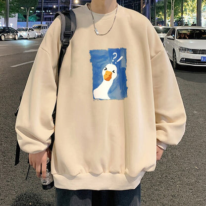 Bonsir Spring And Autumn Cartoon Printed Hoodie Men's American Retro, Apricot, Black, Dark Gray,Round Collar Top Tide Brand Coat M-5XL