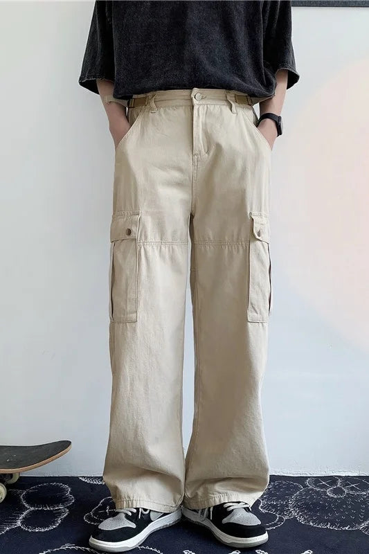 Bonsir Functional Multi Pocket overalls men's summer Japanese cityboy pants student fashion loose wide leg casual pants Street New