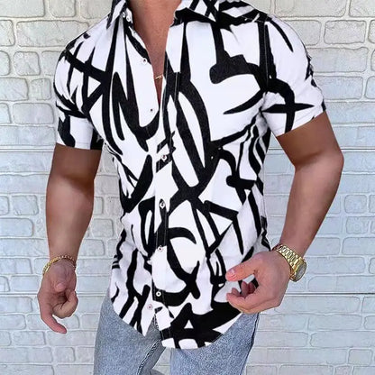 sanyamk Summer New Fashion Street Style Fashion Printing Casual Shirt Men Short Sleeve Polo-neck Cardigan Tops Homme Loose Casual Blouse