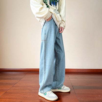 sanyamk American Vintage Fashion Washed Street Jeans Men's Autumn Loose Straight Wide Leg Pants High Street Pants