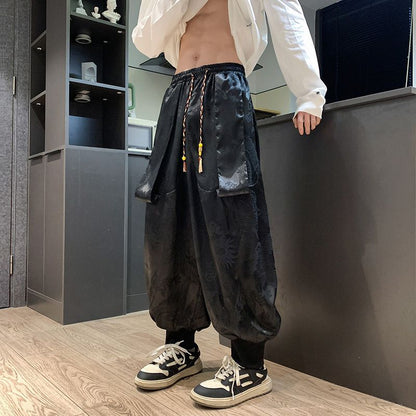 sanyamk Summer Thin Ice Silk Pants with Dragon Print Pants Hiphop Cool sweatpants women new high quality baggy streetwear