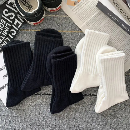 sanyamk New 5 Pairs Cool Men Black White Warm Socks Set Autumn Winter Male Solid Color Sport Short Socks For Men