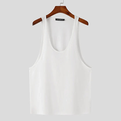 Bonsir Men Tank Tops Summer Solid Color O-neck Sleeveless Streetwear Vests Breathable Stylish Casual Men Clothing S-5XL INCERUN