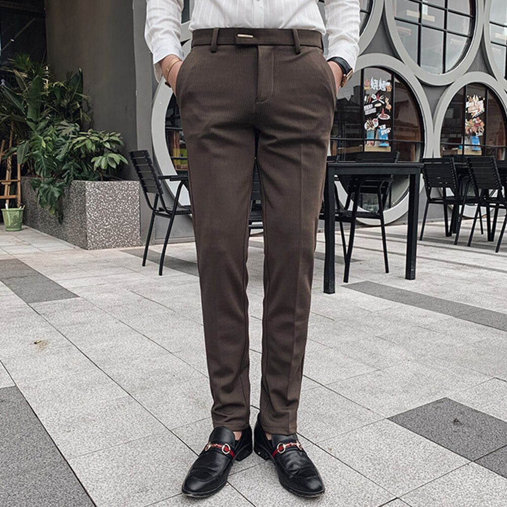 sanyamk Business British Style Elegant Striped Formal Suit Trousers Men's Off-shelf Slim-fit Fashion Gentleman Straight Casual Trousers