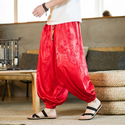 Bonsir Summer Thin Ice Silk Pants with Dragon Print Pants Hiphop Cool sweatpants women new high quality baggy streetwear