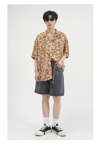 Bonsir Summer Hawaii Shirt For Men Short Sleeve Casual Loose Fashion Holiday Tops Couple Style Floral Print Colorful Beach Retro Blouse
