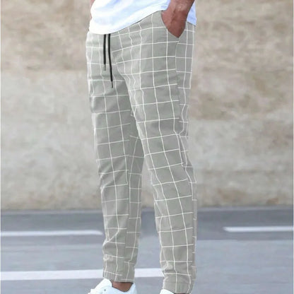 BONSIR  -  Autumn Minimalist Fashion Trend Plaid Hoodie Versatile Casual Drawstring Contrast Loose Fitting Men's Temperament Pants