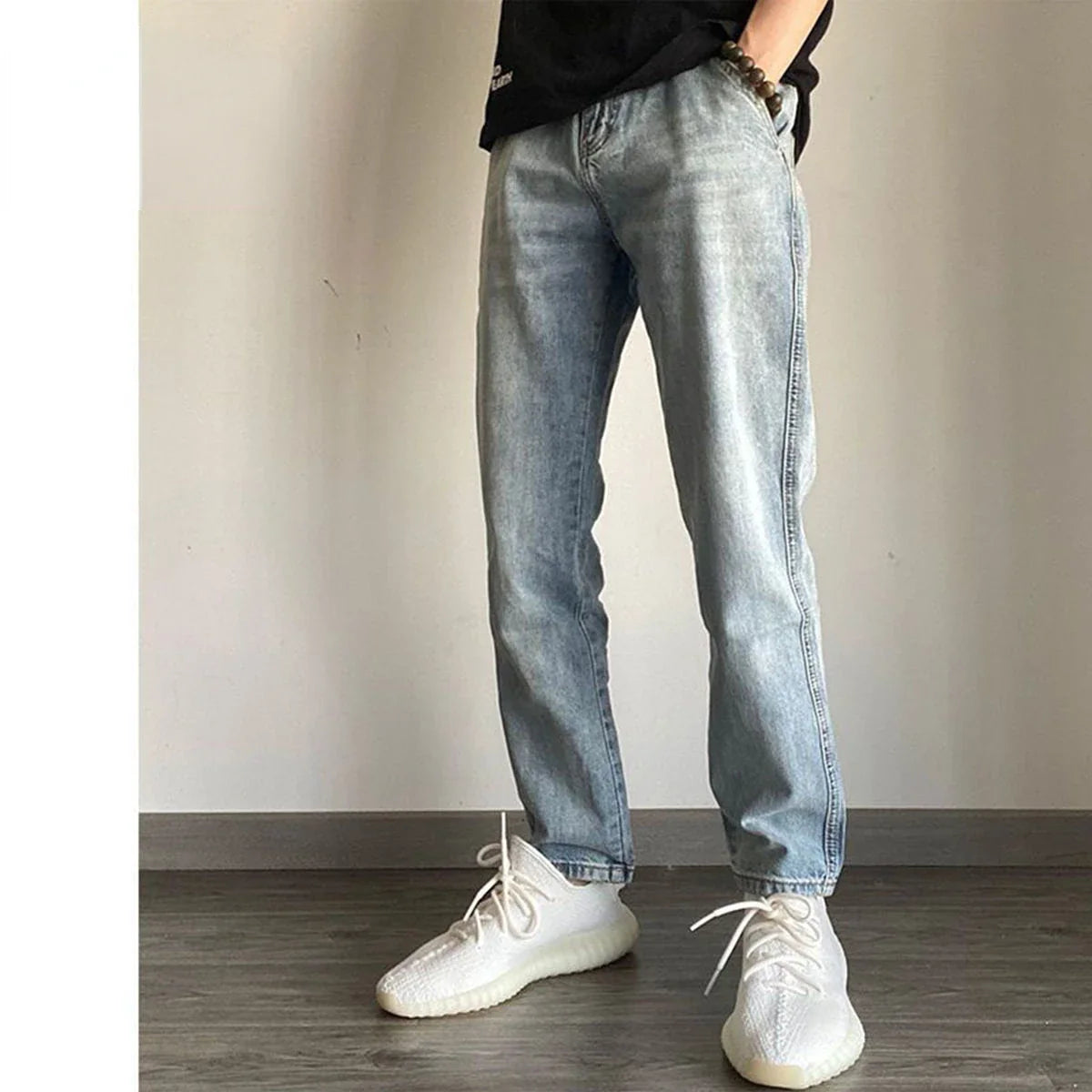 sanyamk Spring and Autumn New Fashion Everything Stretch Solid Color Jeans Men's Casual Comfort High-Quality Small Foot Pants G78