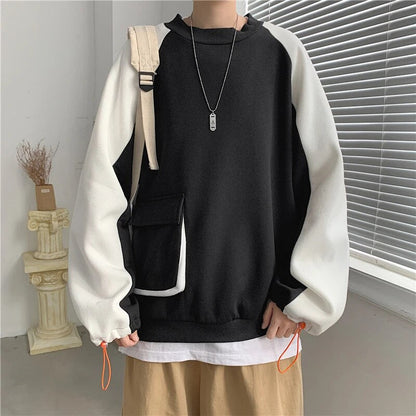 Bonsir Men Sweatshirt Casual Hip Hop Work Clothes Hoodies Male Patchwork Pullover Autumn And Spring Harajuku Streetwear Hot Sale D34