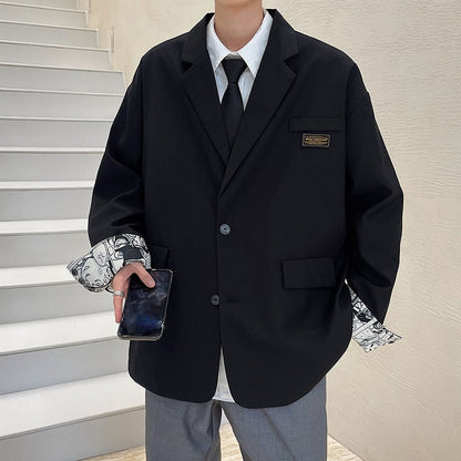 sanyamk Harajuku Casual Men Blazers New Design Ins Man Suits Jackets Korean Streetwear Casual Male Label Loose Jacket Coats