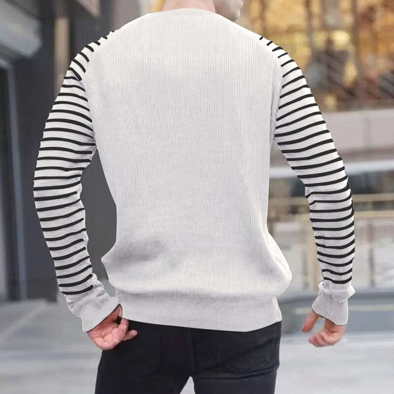 Bonsir Casual Striped Long Sleeve Sweaters Men Autumn Fashion Crew Neck Knitted Pullovers Tops Spring Mens Clothes Vintage Sweater Top