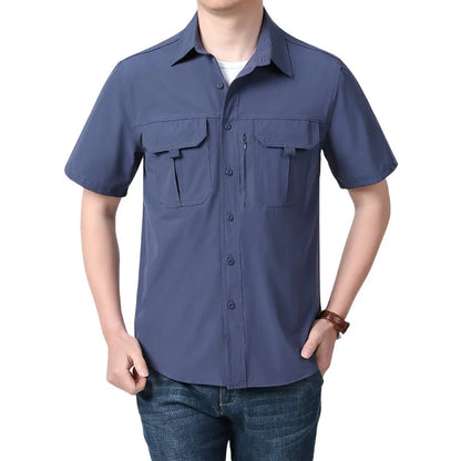 sanyamk Summer Men Short Sleeve Shirt Men Breathable Tactical Work Shirt Tops Outdoor Casual Quick Dry Multi-pocket Camping Cargo Shirts