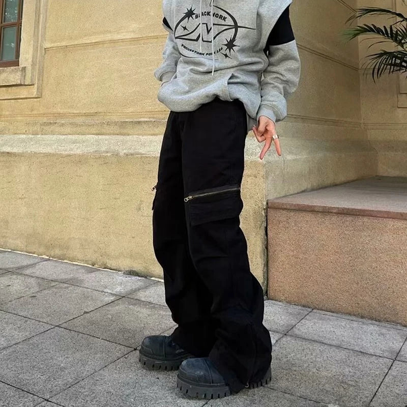 sanyamk  -  2024 Streetwear New Spring Mid Waist Baggy Pant Hip Hop Vintage Male Trousers Trendy Multi-pockets Cargo Pants Men Clothing