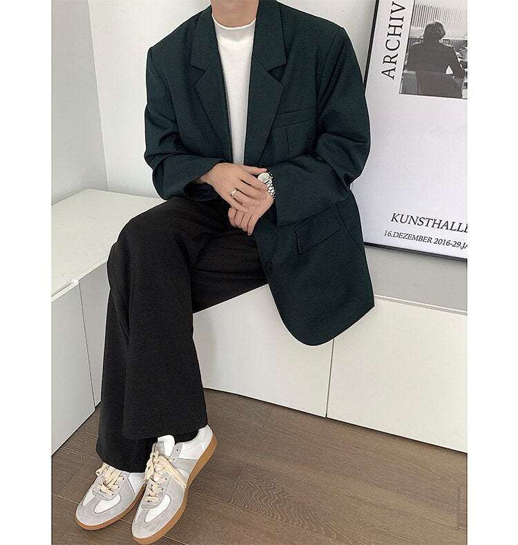 sanyamk Men's High-quality Casual Suit Jackets Formal Western-style Clothes Loose Black/brown/green Blazers Business Coats S-XL