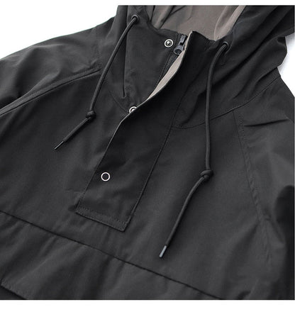 sanyamk Autumn Trekking Hooded Work Jacket Men's Windproof New Loose Half Zipper Stormsuit Outdoor Camping Hiking Riding Coat Tooling