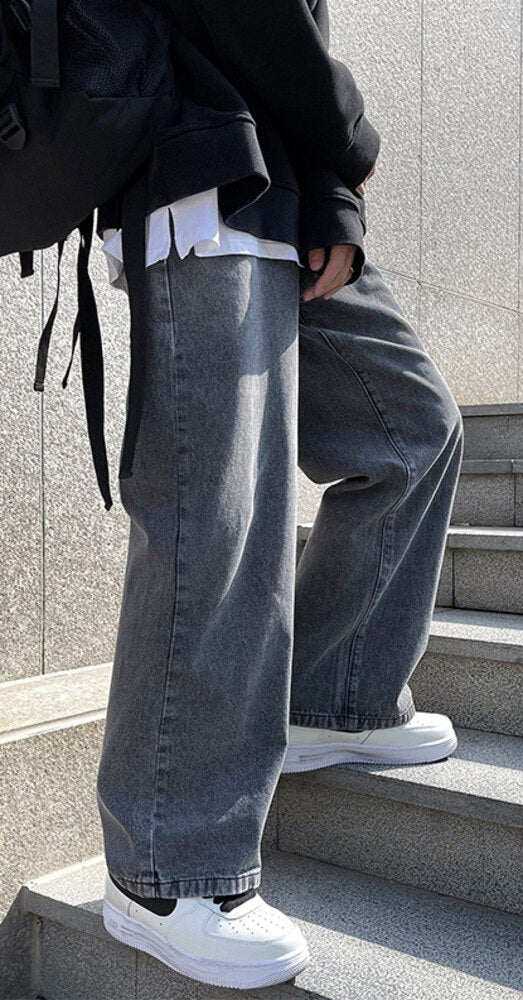 sanyamk Spring and Summer Thin Jeans Men's Korean Trend Versatile Straight Wide Leg Pants and Loose Light Color Floor Pants Jean