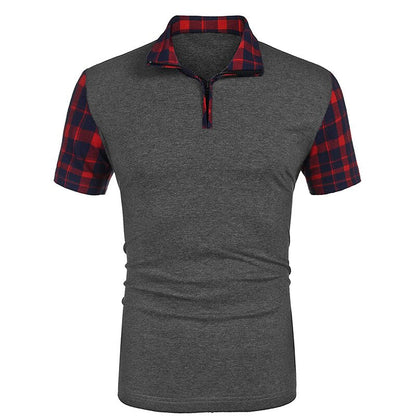 sanyamk Summer New Men's Casual Stritching Short Sleeve Polo Shirt Business Clothes Luxury Tee Male Fashion Grid Zipper Polos Tops Men