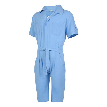 sanyamk Mens Sports Strap Casual Short-Sleeve Jumpsuit 2024 New Spring Summer Genderless Home Simple Solid Color Loose Jumpsuit Unisex