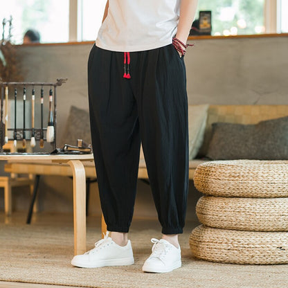 Bonsir  Chinese Style Harem Pants Men Streetwear Casual Joggers Mens Pants Cotton Linen Sweatpants Ankle-length Men Trousers M-5XL