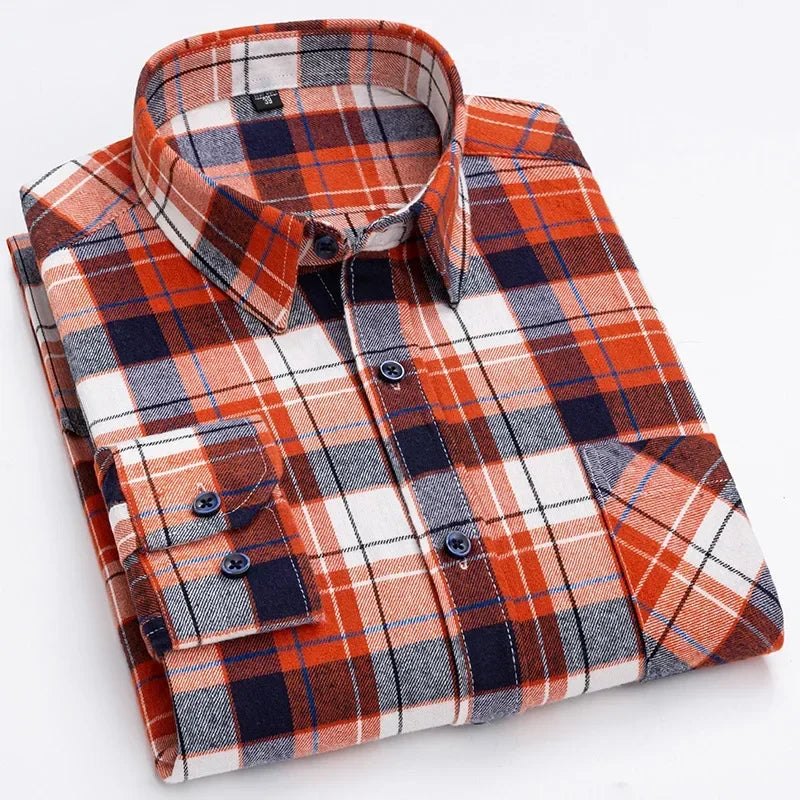 sanyamk Pure Cotton Men's Plaid Shirt Long Sleeve Regular Fit Men Casual Oversized Shirt Leisure Autumn Male Blouse New Plus Size